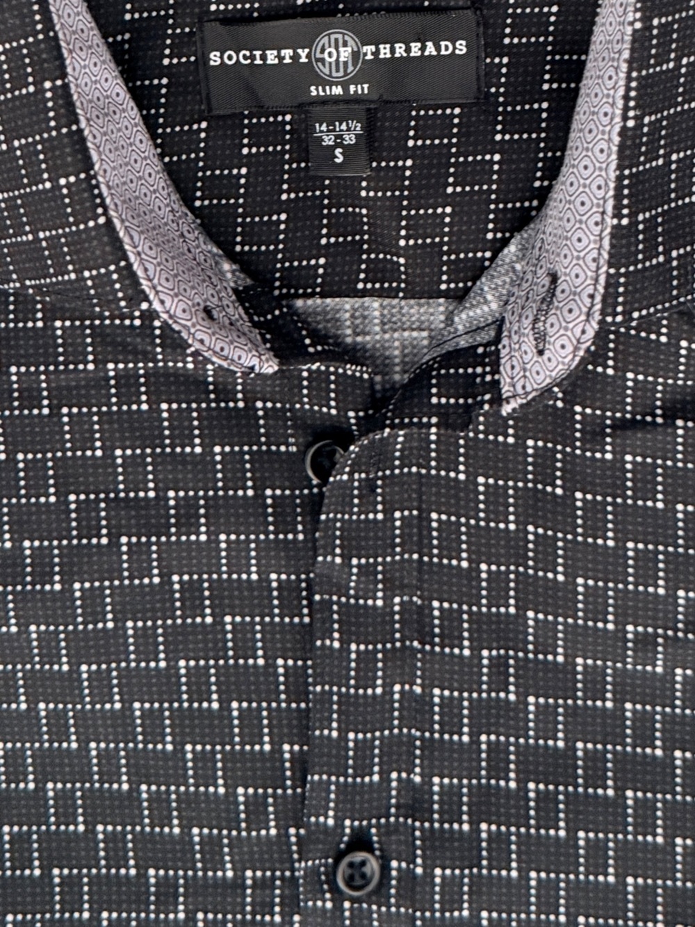 Society of Threads Slim Fit Dress Shirt Small NWT Black Geometric Nordstrom - Picture 2 of 8